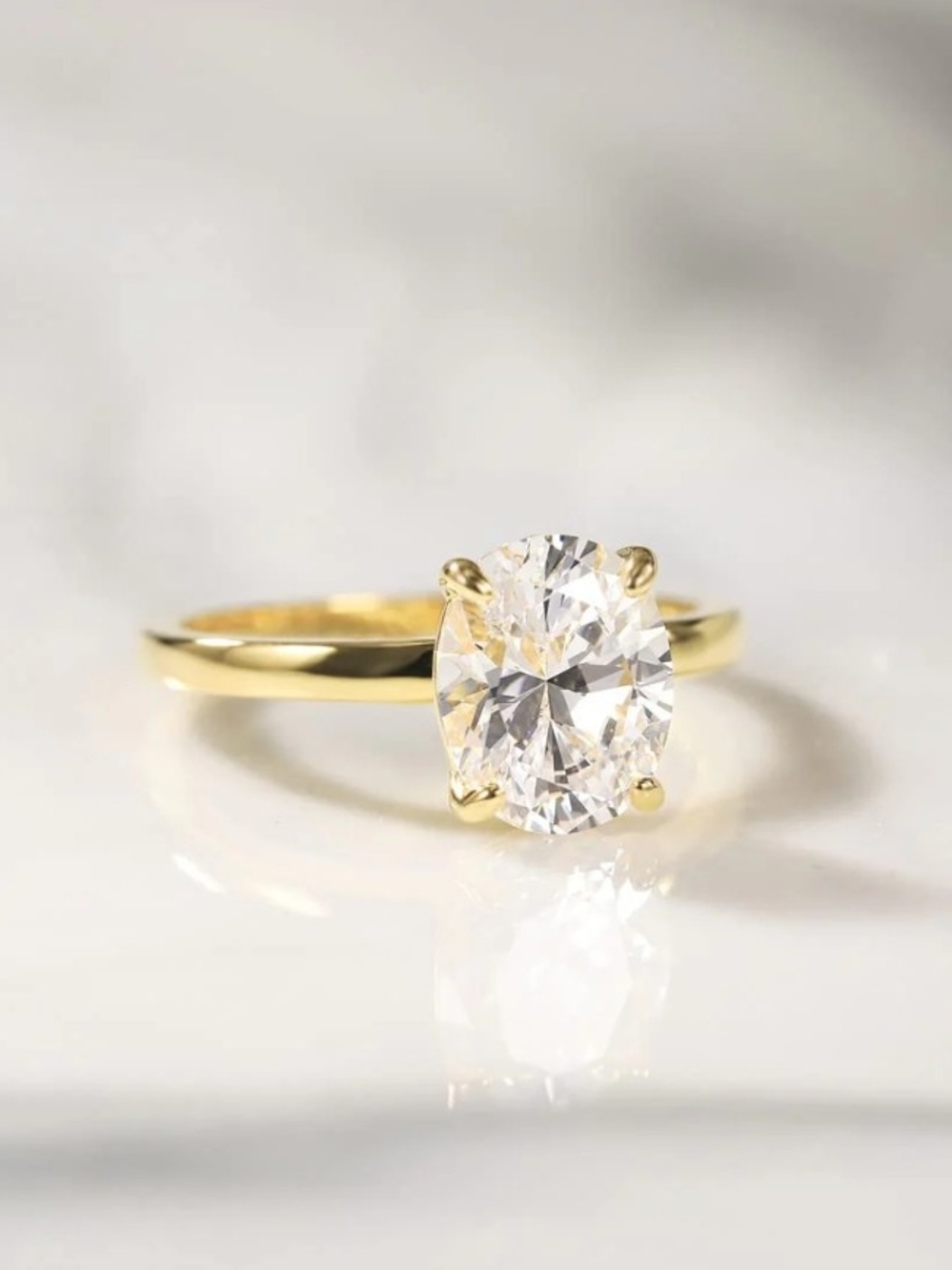 .925 Gold Solitaire Oval 3.0 CT Cubic Zirconia Ring